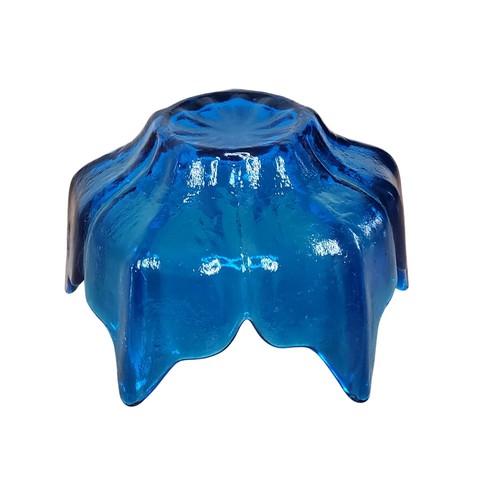 Vtg MCM Viking Glass Blue Textured 6" Wide Lotus 5 Point Bowl Handmade - Picture 4 of 8