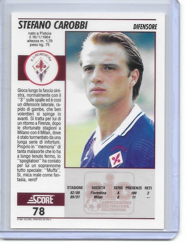 1992 Score Italian Soccer - Baggio, Maldini, Batistuta, Gullit, Zola, Careca - Picture 76 of 510