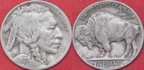 Fine 1927S US Buffalo 5 Cents