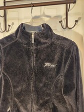 TITLEIST Fleece Jacket Sweater Women Small Black Zip Fuzzy Camp David Golf