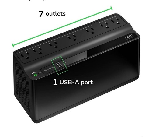 APC BE600M1 600VA 120V Backup Battery Power Supply with 1 USB Charging Port