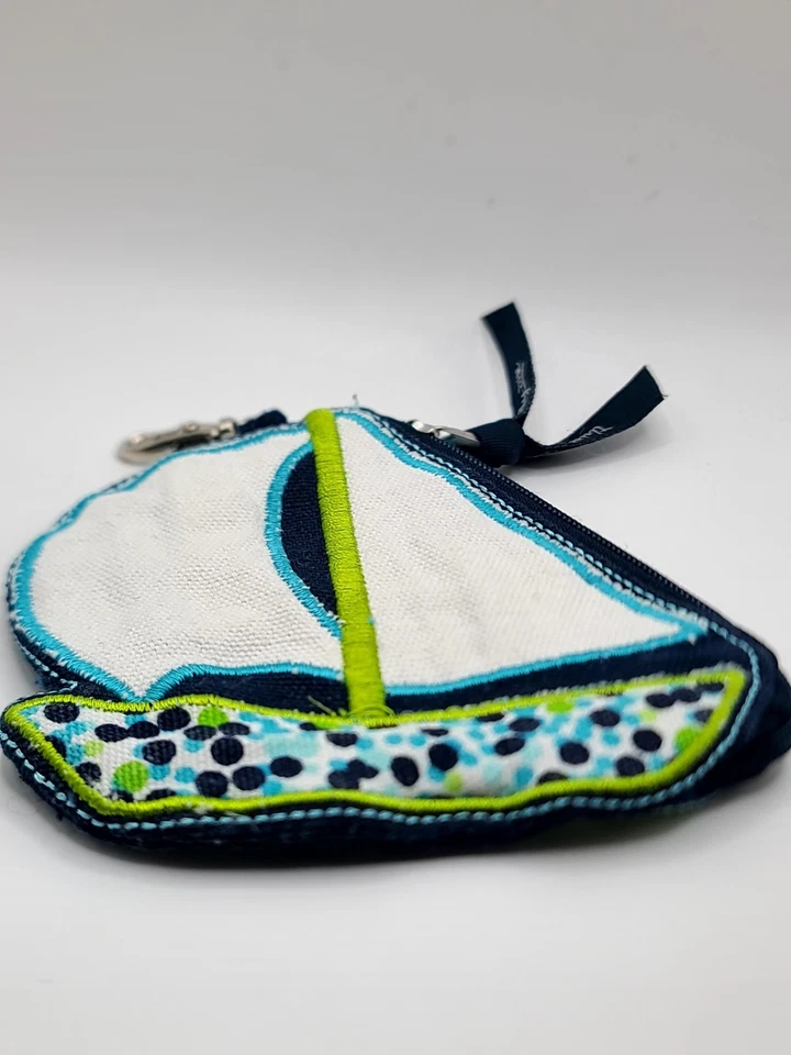 Thirty-One Velero Lona Cambio Monedero Bolsa Azul Verde Blanco con Abrazadera Foto 3 de 4