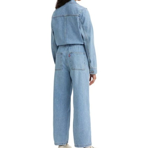Levi's Light Wash Denim Coverall Straight Cinched Waist Iconic Jumpsuit Size XL - Picture 3 of 16