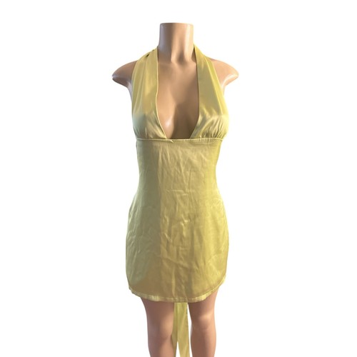 Women US-8 Princess Polly Green Satin Halter Tie Mini Dress Party Dance - Picture 2 of 5