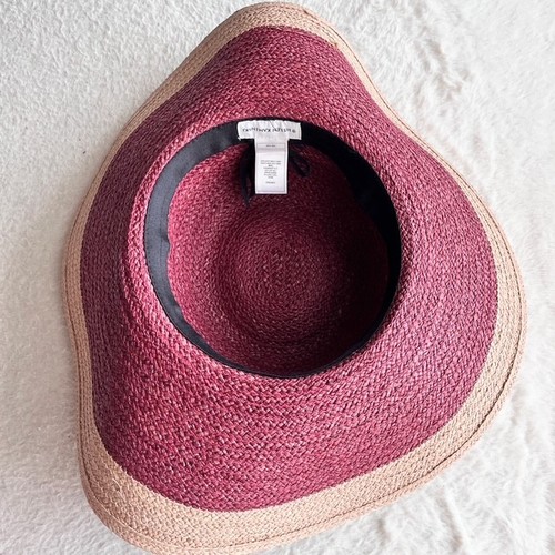HELEN KAMINSKI Giallo Wide Brim Raffia Straw Hat Sun Hat Maroon Beige UPF50+ - Picture 9 of 12