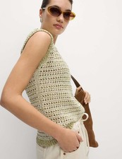 Marks & Spencer Womens Viscose Sleeveless Knitted Crew Vest Top in Green - M&S