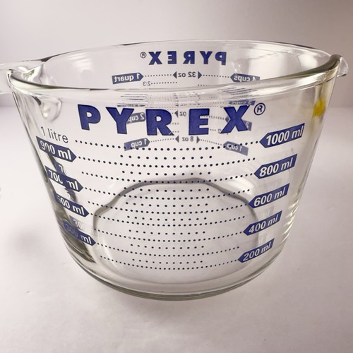 Vintage Pyrex 4 Tassen/1 Liter blauer Schriftzug J-Griff Messbecher #22 USA SCHÖN - Bild 4 von 16