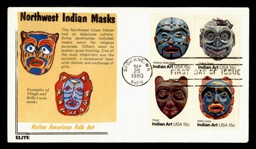 DR WHO 1980 FDC INDIAN ART MASK BLOCK ELITE CACHET M75218
