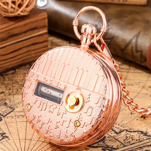 Reloj Bolsillo Cuarzo Musical Colgante Ciudad Cielo Canción Tortuga Grabado Plateado/Dorado - Imagen 11 de 14