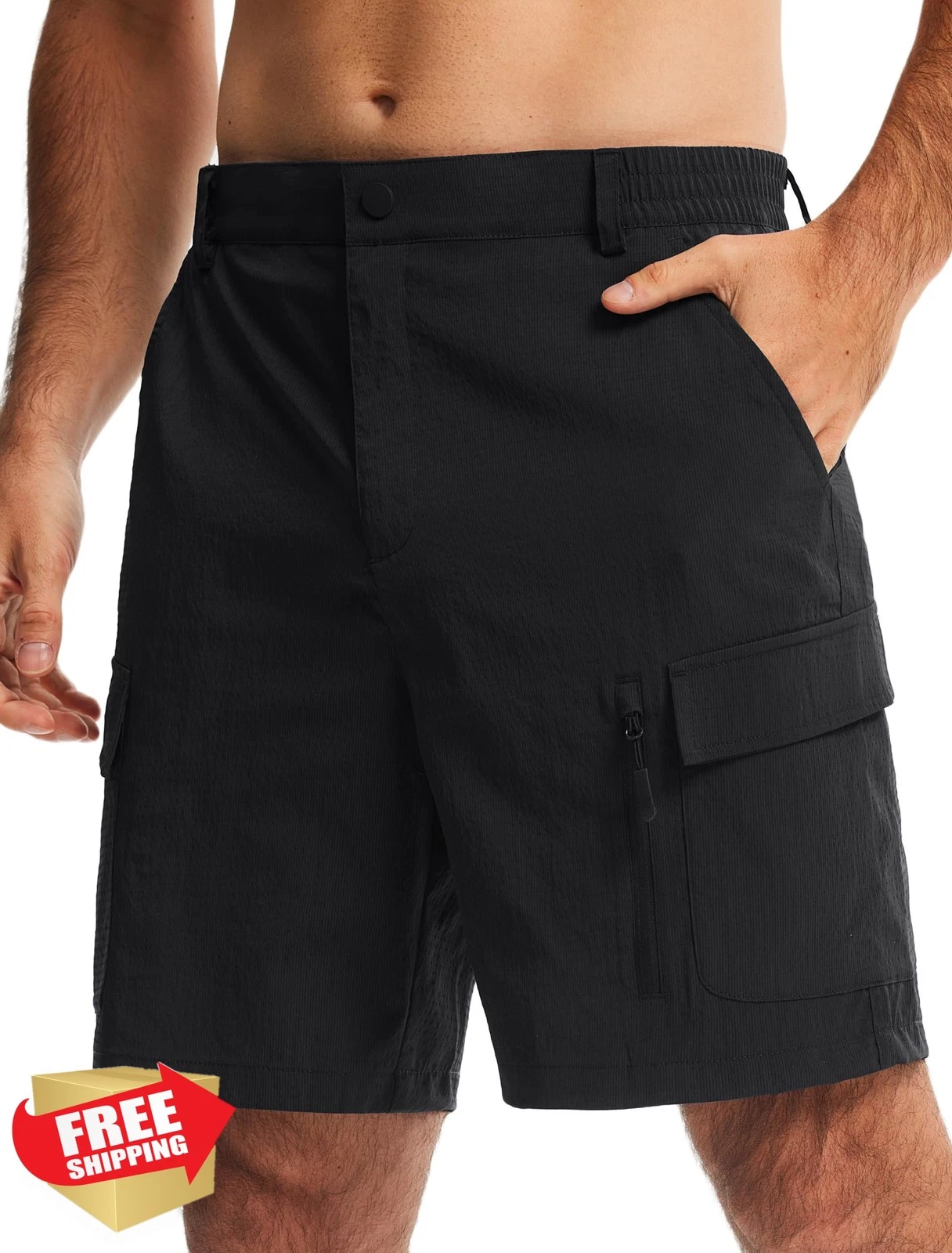 Libin Men's Hiking Cargo Shorts Zipper Pockets 7" Quick Dry Casual Golf Work