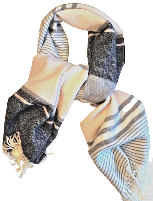 Calvin Klein 80" x 24.5 Scarf  Striped Winter Fringe Acrylic Pink, Cream & Gray