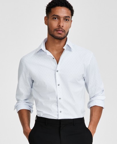 Alfani Herren Hemd Regular Fit XL 17-17,5 34-35 Weiß Geometrisch