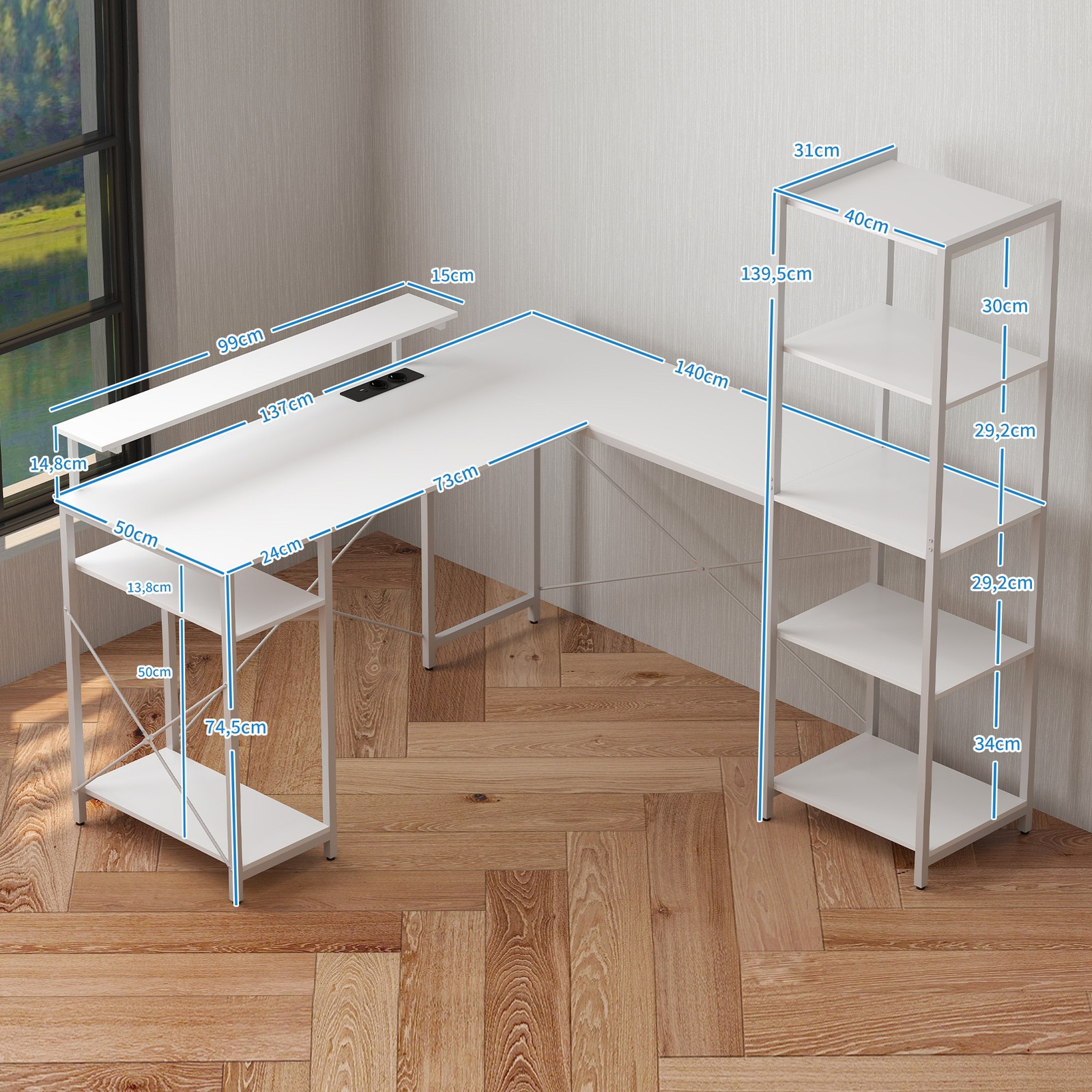 Schreibtisch, L-förmiger Computertisch 137 x 140 x 139,5 cm Eckschreibtisch