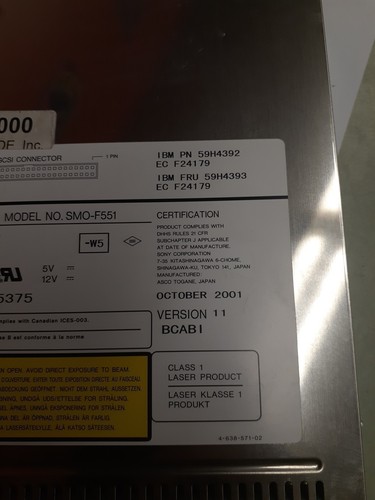 Sony SMO-F551-SD 5.2GB Internal SCSI 50 Pin MO Optical Drive BLACK 59H4392 20190 - Photo 3/5