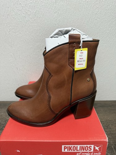 NEW Pikolinos Rioja Western Leather Boots Brown Ankle Booties Heel EU 40 US 9.5 - Picture 4 of 7