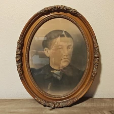 Antique Oval Portrait Picture Frame Ornate Wood Carved Roses Vintage Wall Decor