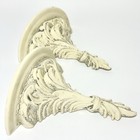 Vintage Ornate French Country Decorative Wall Shelves Antique White Ceramic Pair