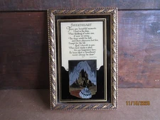 Vintage 1930 CA Richards Sweetheart Reverse Painted Mini Motto with Mirror Back