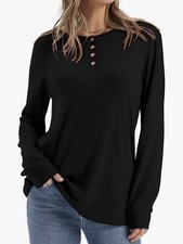 Women’s Long Sleeve Black Thermal Top Sz Small GOOD REVIEWS! Shirt W/Buttons￼￼￼