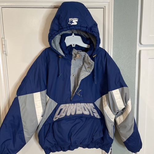 Vintage 90's Dallas Cowboys NFL STARTER 1/2 Zip Pullover Hooded Jacket Sz M - Picture 3 of 20