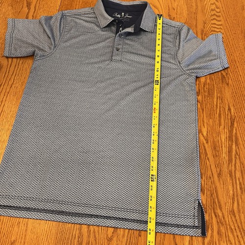 Polo de golf Bobby Jones para hombre M azul manga corta rendimiento geométrico profesional - Imagen 10 de 11