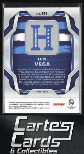 Luis Vega 2024 Panini Prizm Conmebol Copa América #191 Green Wave Honduras RC - Imagen 2 de 2