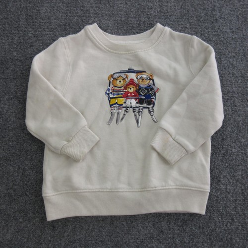 Ralph Lauren Sweater Baby Boys 18-24M White Fleece Ski Bear Graphic Pullover