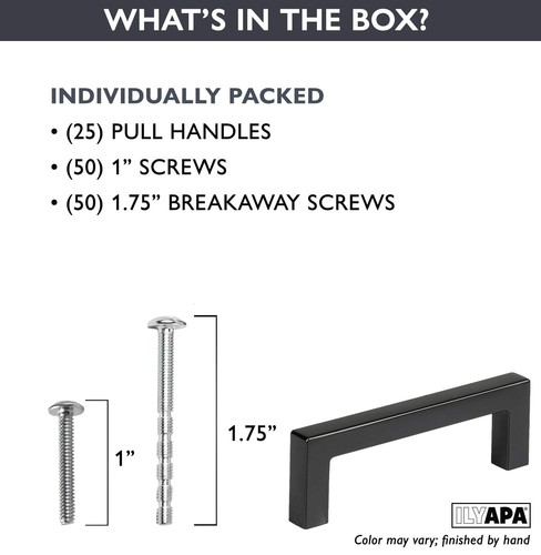 Schwarze Schrankgriffe - 3 Zoll Loch Mitte moderne quadratische Schubladengriffe - 25er-Pack - Bild 4 von 7