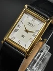 Vintage Seiko Slim Quartz Men's Wrist Watch Golden Plated  Black Leather strap