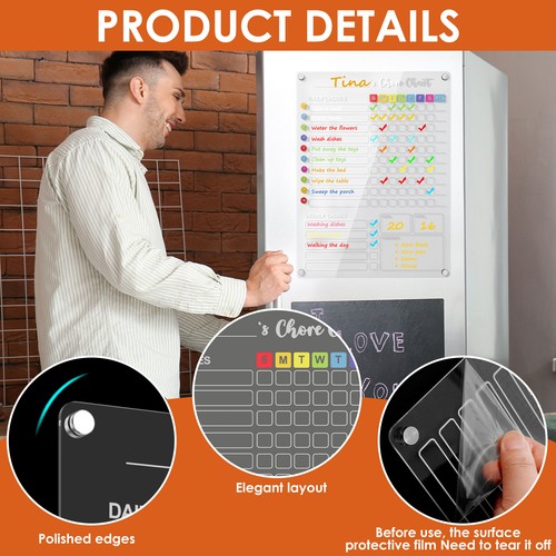 Clear Dry Erase Board Magnetic Fridge Chore Chart Acrylic Weekly Planner stMZW - Picture 5 of 12