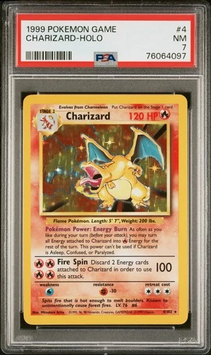 PSA 7 Charizard Base Set Unlimited #4 Holo Rare Pokemon. 1999