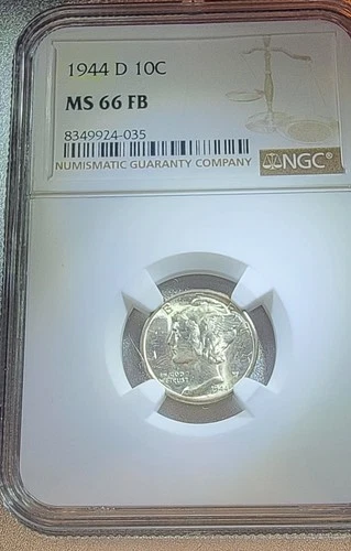 1944 "D" Mercury SILVER Dime 10c NGC MS66 FB *FULL BANDS* Gem Blazing White