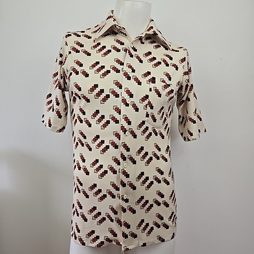 VTG 70s Van Heusen Hampshire House Disco Shirt Short Sleeve Polyester Mens S/M - Picture 2 of 20