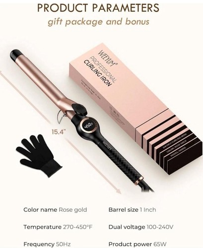 Hair Curling Wand Tongs 25mm Curler Big Extra Long Barrel With Digital Display - Picture 4 of 17