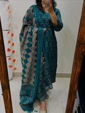 Indian Women Cotton Kurti Set Bollywood Designer Ethnic Kurta Pant Dupatta Set