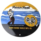 Vintage Penn Reel Salt Water Porcelain Sign - Fishing Tackle Fisherman Sign