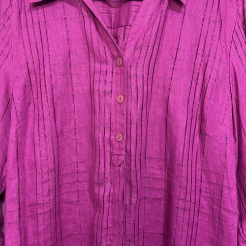 JM Collection Magenta Purple Women's Size 16 Top Blouse 100% Linen Button Front - Picture 5 of 9