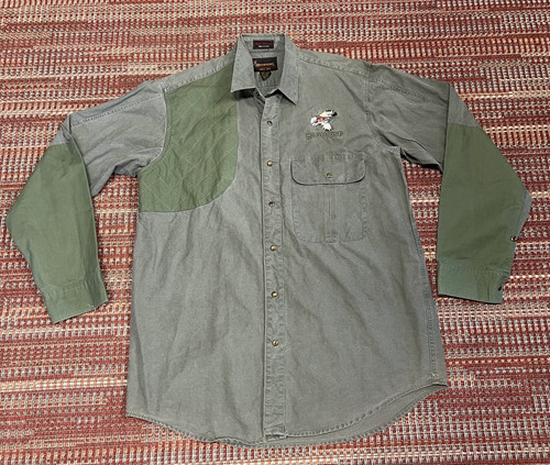 Vintage Browning Hunting Shirt Sz. Large Padded Shoulder Green Quail Embroidery - Picture 1 of 12