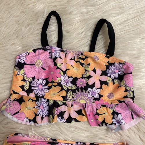 Girls 2 Piece Swim Size 10/12 Wonder Nation Neon Floral - Picture 2 of 10
