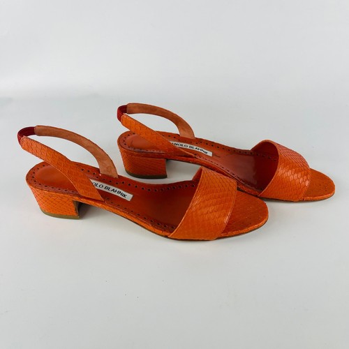 Manolo Blahnik Orange Dora Snake Sandals Size 39 1/2 / 9.5 - Picture 2 of 10