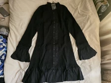 JCrew Smocked Mini dress Ruffle Sleeves Stretchy black bnwt