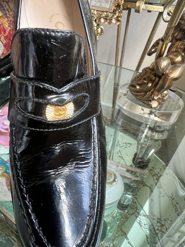 CHANEL Logo Black Patent Leather Pumps Wingtips Mid Heels Loafers, 38.5 , US 7.5 - Picture 9 of 10