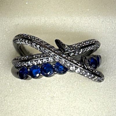 NEW Bomb Party REIGN Tangled Webs RBP7618 Sapphire Blue CZ Hematite Ring
