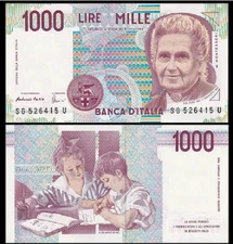 Italy 1000 Lire 1990 P 114 c UNC New Banknote