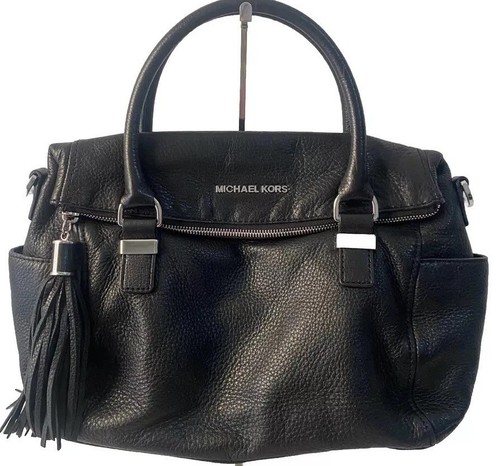 Michael Kors Leather Handbag Hobo Tote Bag Fringe Tassel Black