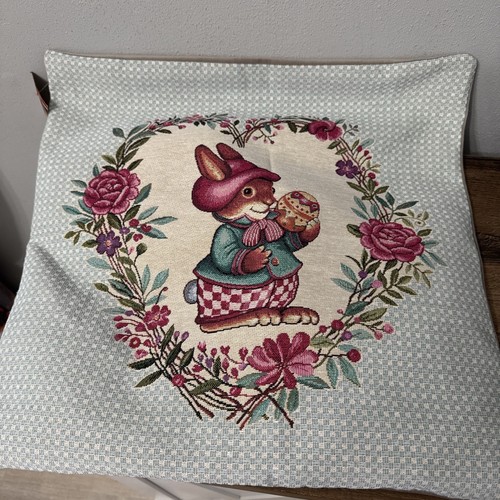 Caldeira Easter Bunny Embroidered Tapestry Throw Pillow *COVER ONLY England 18” - Picture 8 of 9