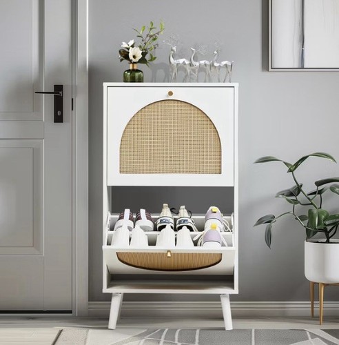 2-Drawer 4-Tier Rattan Shoe Storage Cabinet, Shoe Rack Organizer - Picture 3 of 6