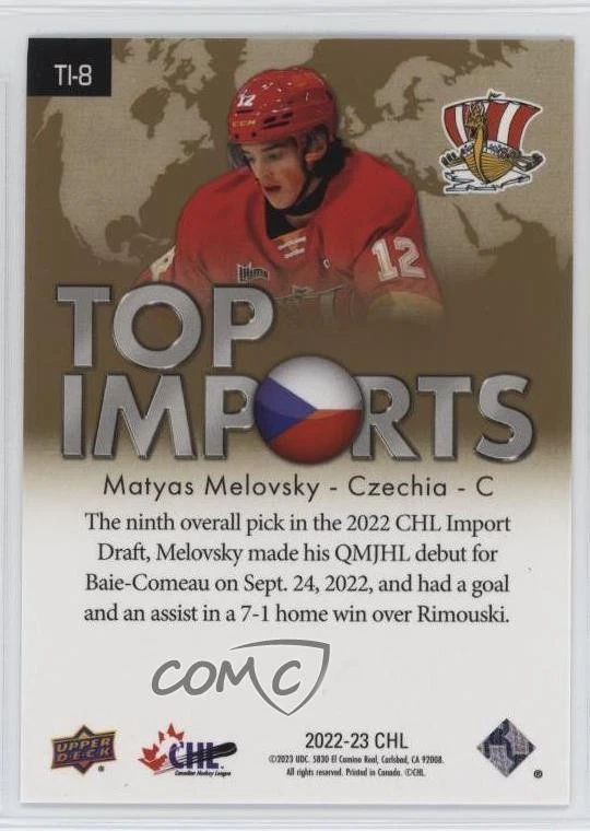 2022-23 Upper Deck CHL Top Imports Matyas Melovsky #TI-8 - Image 2 of 2
