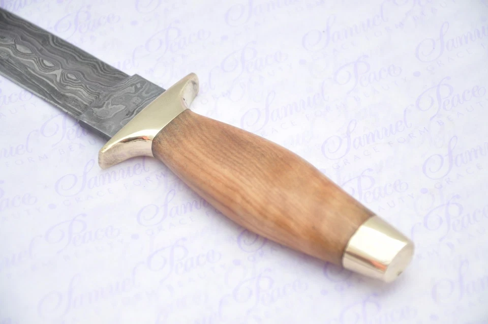 Gran cuchillo de aguja de madera de olivo Damasco acero Sheffield Inglaterra Foto 3 de 4