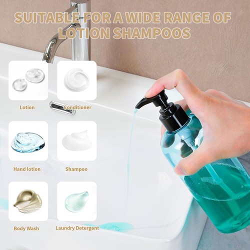 Plastic Pump Bottle 16 oz/500 ml Empty Shampoo Clear 2pcs  - Afbeelding 5 van 7